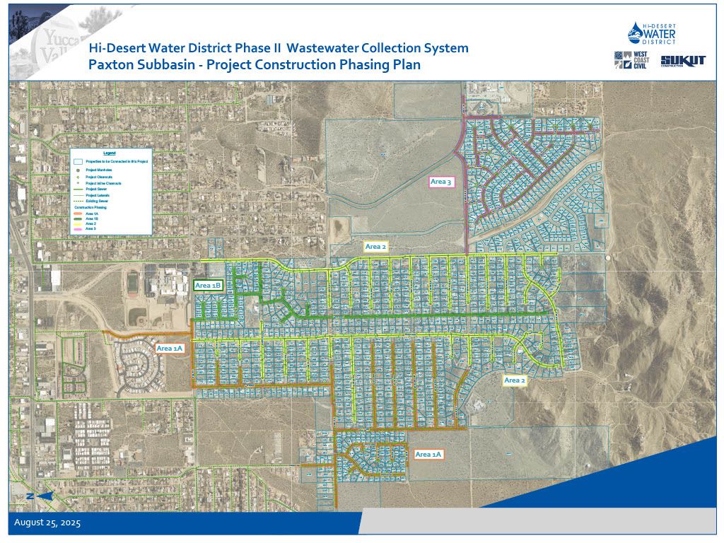 Image of map of Phase 2 sewer construction in Storey Park neighborhood Yucca Valley, California